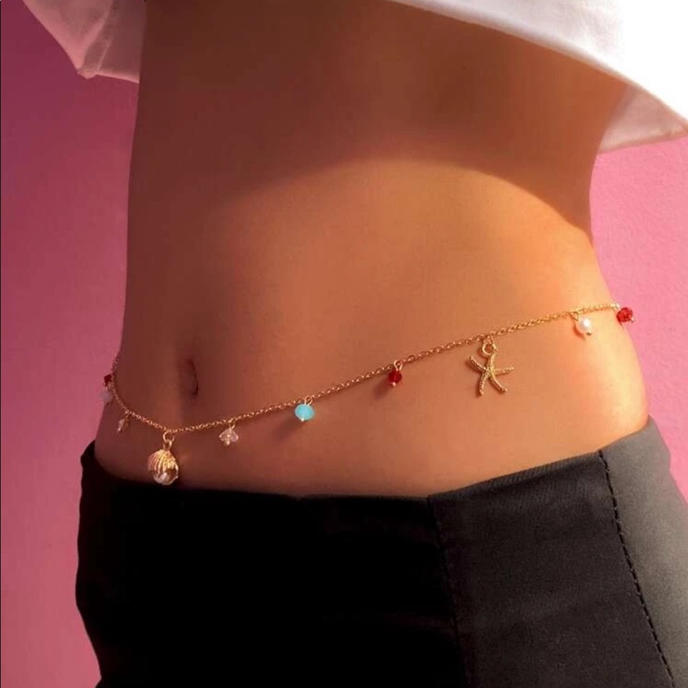 Mermaid Peaking Pearl Beachy Sexy Belly Chain - Picture 4 of 9
